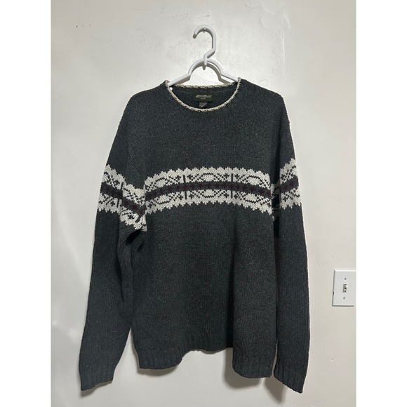 Eddie Bauer Other - Eddie Bauer Mens XL Tall Gray Fair Isle Cotton Lambswool Knit Sweater Japan